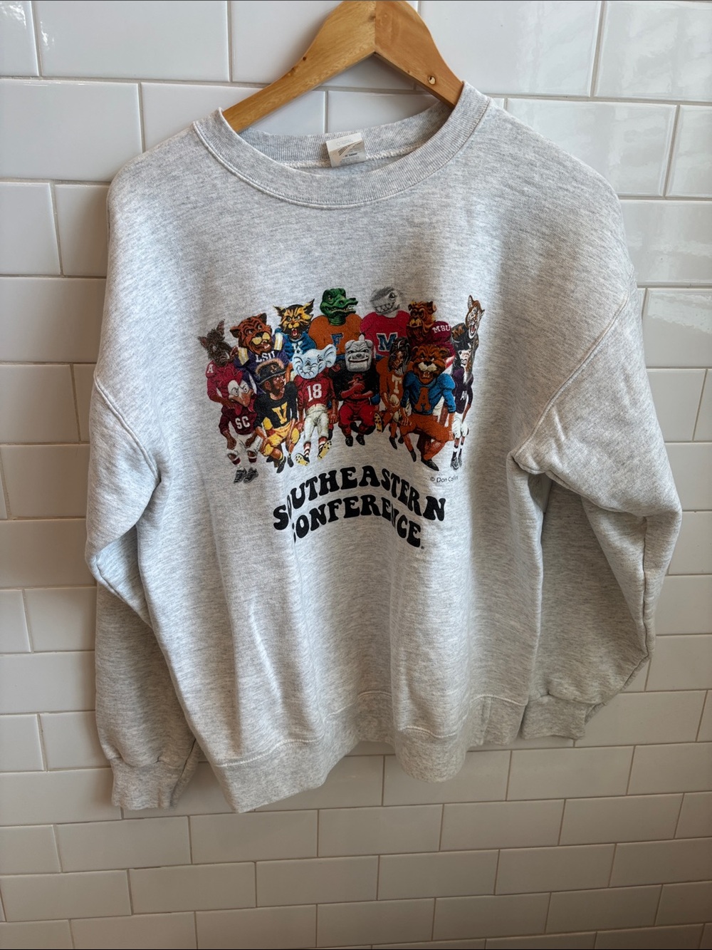 Hanes Light Gray Crewneck Sweatshirt with Multi-Color Mascot Graphic
